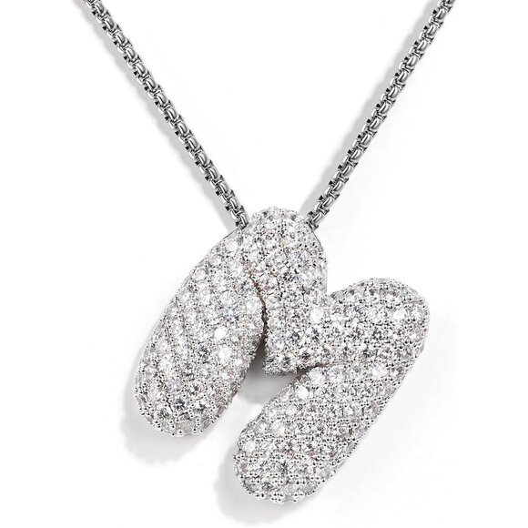 Elegant Iced Bubble Letter Necklace with Cubic Zirconia - Luxury Gift for Her - Picture 1 of 7